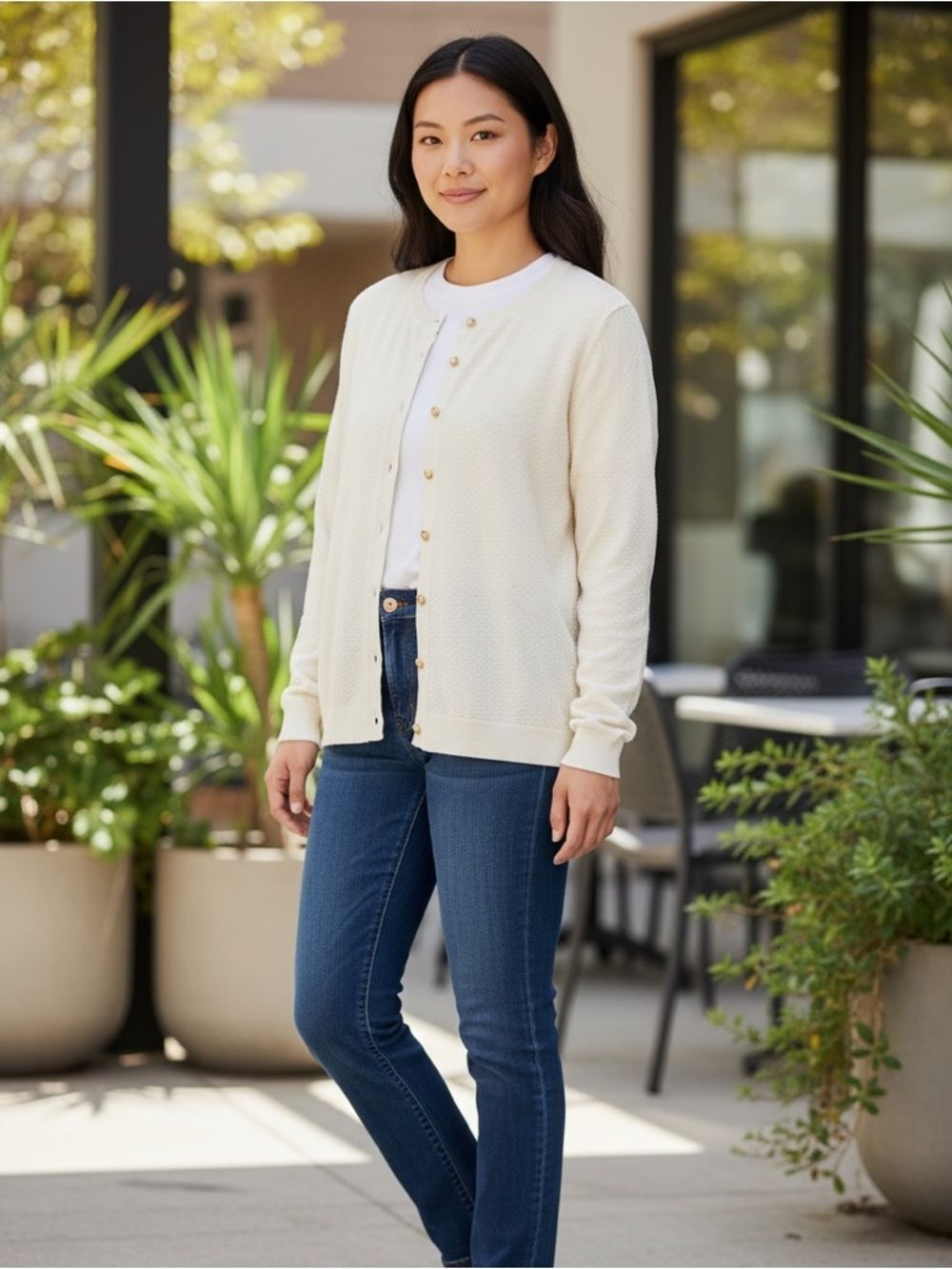 Charter Club Women's Ivory Knit Cardigan Sweater 3X Button Front Long Sleeve